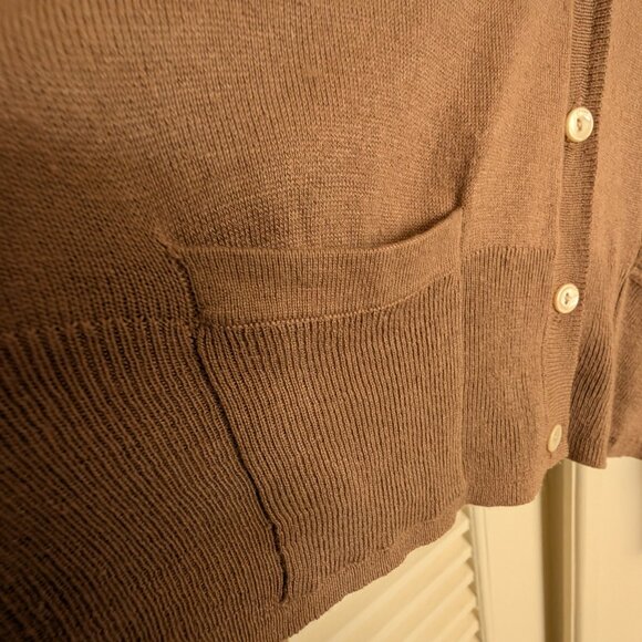 GAP silk and cashmere V-neck button cardigan w/ patch pockets \ Tan \ Size MED - Picture 2 of 6